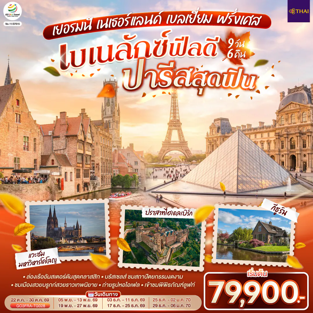 เบเนลักซ์ฟีลดี ปารีสสุดฟิน เยอรมนี เนเธอร์แลนด์ เบลเยี่ยม ฝรั่งเศส 9 วัน 6 คืน โดยสายการบินไทย (TG)